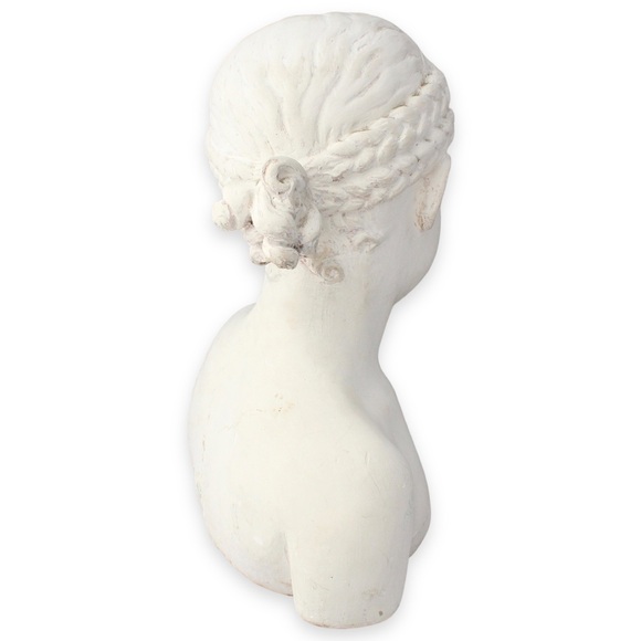 Vintage Plaster Bust Sculpture of Young Smiling Girl / Child with Braids Statue - Picture 3 of 11